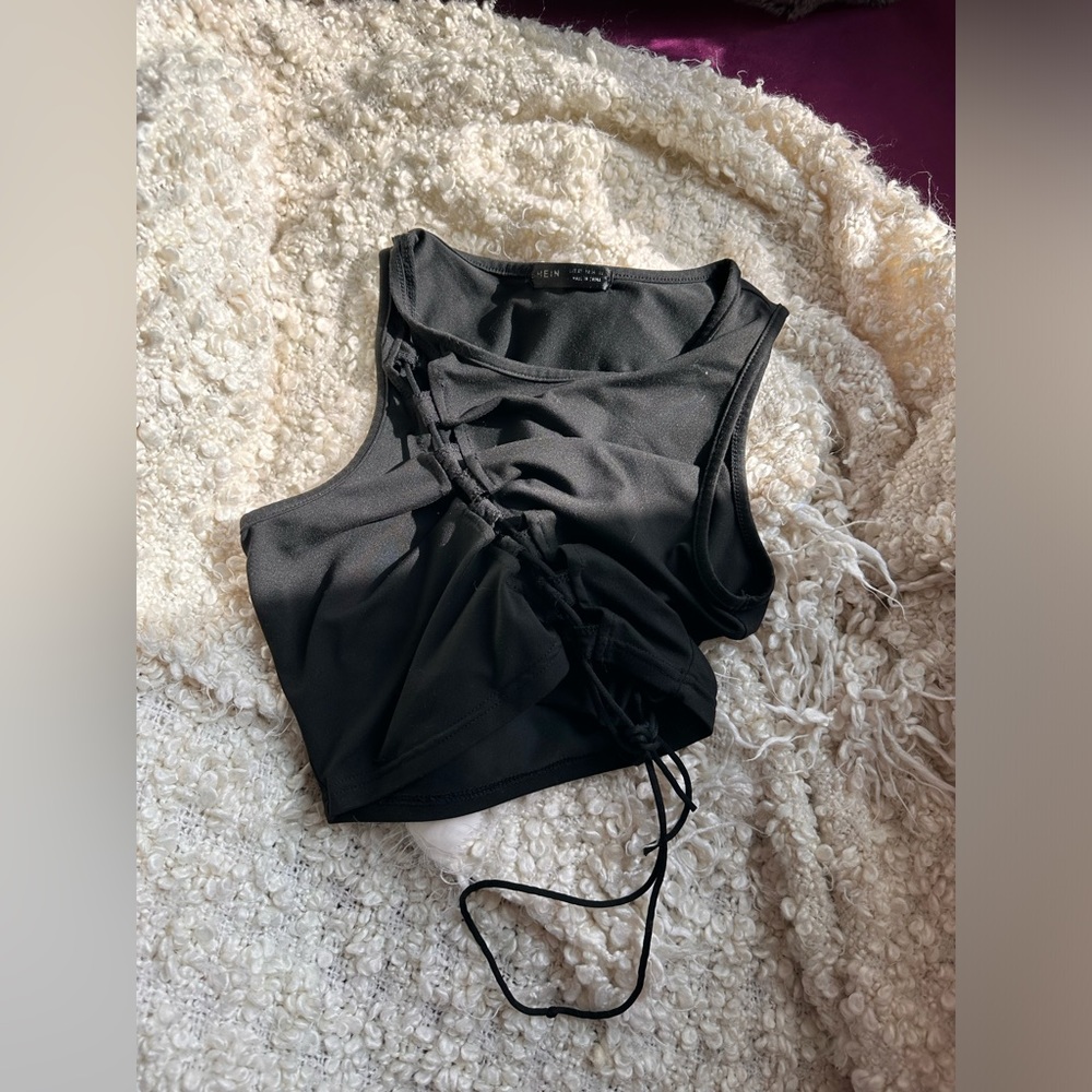 SHEIN xs black crop top tie front sexy